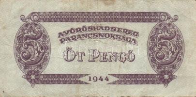 1944. "V. H." 1P (2x)egyikük vágáshibás 137mm hosszú 132mm helyett, 5P (2x), 10P, 20P, 50P...