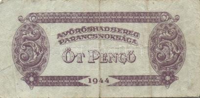 1944. "V. H." 1P (2x)egyikük vágáshibás 137mm hosszú 132mm helyett, 5P (2x), 10P, 20P, 50P...