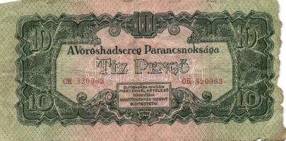 1944. "V. H." 1P (2x)egyikük vágáshibás 137mm hosszú 132mm helyett, 5P (2x), 10P, 20P, 50P...