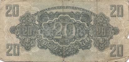 1944. "V. H." 1P (2x)egyikük vágáshibás 137mm hosszú 132mm helyett, 5P (2x), 10P, 20P, 50P...