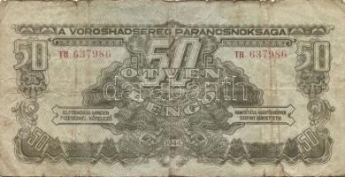 1944. "V. H." 1P (2x)egyikük vágáshibás 137mm hosszú 132mm helyett, 5P (2x), 10P, 20P, 50P...