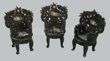 3 darab antik gyöngyház berakásos szék asztaldísz, m: 16 cm