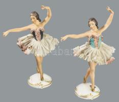 Dresden 2 darab antik balett táncos figura, jelzett, sérüléssel, m: 19 cm