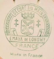 Emaux de Longwy címermintás dísztál, jelzett, kis kopással, d: 13,5 cm