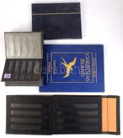 Vegyes kellék tétel, benne üres kis-, közepes- és nagy berakók, albumok, albumlapok, kiadványok, dos...