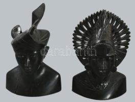2 darab faragott bali figura, repedéssel, m: 22-23 cm