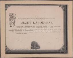 1878 Debrecen, A Magyar Általános Biztosító Társaság által kiadott gyászjelentés Mezey Károly 1848-4...