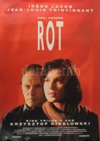 1994 Drei Farben: Rot (Trois couleurs: Rouge), Krzysztof Kieslowski, Irene Jacob, Jean-Louis Trintignant, német filmplakát, papír, feltekerve, apró lapszéli gyűrődéssel. 84x59,5 cm