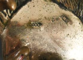 Iparművész hal a korallok között, bronz, ezüst (Ag) hallal, jelzett, m. 5,5 cm