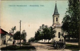 1914 Aknaszlatina, Akna Slatina, Slatinské Doly, Szolotvino, Solotvyno (Máramaros); Fő tér, templom. Wizner és Dávid kiadása / main square, church (fl)