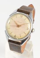 Almaz mechanikus karóra, bőr szíjjal, kis karccal, működik, d: 34mm