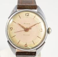 Almaz mechanikus karóra, bőr szíjjal, kis karccal, működik, d: 34mm