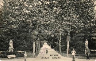 1905 Versec, Vrsac; Városliget / Stadtgarten / park + "BUDAPEST - BÁZOÁS 180. SZ. C" vasúti mozgóposta bélyegző (kis szakadás / small tear)