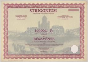 1990. Esztergom "Strigonium Idegenforgalmi Befektető Részvénytársaság" részvénye 500.000Ft-ról T:XF hajtatlan, sarokhajlások