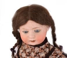 cca 1920-1950 Heubach Köppelsdorf játékbaba. Papírmasé, porcelán, igazi haj, nyelve van, combjánál s...