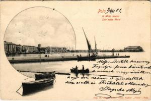 1901 Pola, Pula; Il Molo nuovo / Der neue Molo, port, ships, shipyard. Dep. M. Clapis (EK)