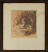 Csók István (1865-1961) - Prihoda István (1891-1956): Züzü olvas. Színezett rézkarc, papír, jelzett ...