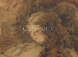 Csók István (1865-1961) - Prihoda István (1891-1956): Züzü olvas. Színezett rézkarc, papír, jelzett ...