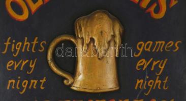 Kocsmai tábla. Old Sailor's festett fa, plasztikus sörös korsó dísszel, keretben, kis kopással....