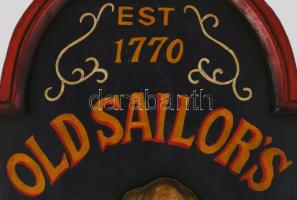 Kocsmai tábla. Old Sailor's festett fa, plasztikus sörös korsó dísszel, keretben, kis kopással....