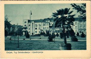 Eszék, Essegg, Osijek; Trg Oslobodenja i Ujedinjenja / Felszabadulás tér. Milan Dirnbach kiadása / square (EK)