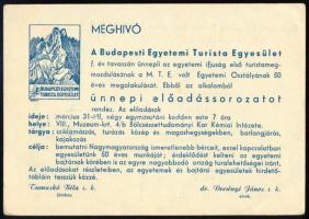 1942 Budapesti Egyetemi Turista Egyesület reklámos levelezőlapja