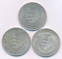 1947. 5Ft Ag "Kossuth" (3x) T:XF,VF patina, korábbi tisztításból származó felületi karcok
...