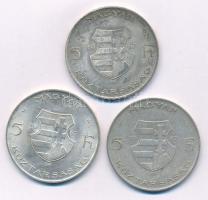 1947. 5Ft Ag "Kossuth" (3x) T:XF,VF patina, korábbi tisztításból származó felületi karcok Adamo F8.1