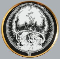 Hollóházi Jurcsák László által tervezett falitányér, matricás, jelzett, hibátlan, d: 25 cm