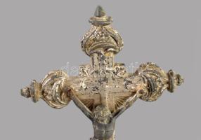 Asztali feszület, fém, üveg 27 cm