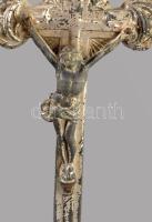 Asztali feszület, fém, üveg 27 cm