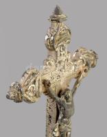 Asztali feszület, fém, üveg 27 cm