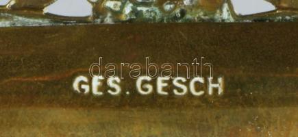 cca 1910/20 Német jugendstil asztali tintatartó és bélyegtartó szett, alpakka, kristály üvegekkel, s...