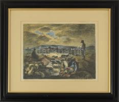 Iványi Grünwald Béla (1867-1940): Pásztorok, 1925. Színezett litográfia, papír, jelzett. Számozott (57/115). Dekoratív, üvegezett fakeretben, 23×30 cm