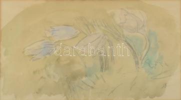 Bernáth Aurél (1895-1982): Tulipánok, 1930 körül. Tus, papír, jelzett. Hátoldalán londoni képkeretez...