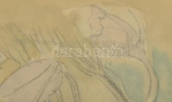 Bernáth Aurél (1895-1982): Tulipánok, 1930 körül. Tus, papír, jelzett. Hátoldalán londoni képkeretez...