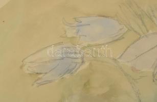 Bernáth Aurél (1895-1982): Tulipánok, 1930 körül. Tus, papír, jelzett. Hátoldalán londoni képkeretez...