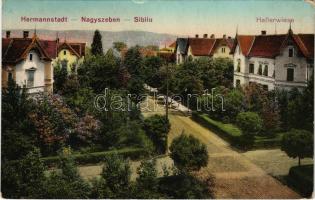 1917 Nagyszeben, Hermannstadt, Sibiu; Haller réti villák. G. A. Seraphin kiadása / Hallerwiese / villas (kopott sarkak / worn corners)