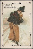 Pesti nő a századfordulón, 8 db színes kép papír mappában, 18×13 cm