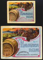 Gschwindt-féle Havana Rum italcímkék, az egyiken apró sérüléssel, a másikon kis törésnyomokkal, 7x9 cm és 5x6 cm