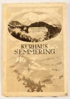 Kurhaus Semmering. Wien, én., Brüder Rosenbaum-ny., 8 sztl. lev. fekete-fehér fotókkal illusztrált magyar nyelvű prospektus, benne kihajtható lapokkal is. Kiadói papírkötés, kopott, foltos borítóval.