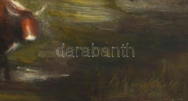 Olvashatatlan jelzéssel: Tehénpásztorlány. Olaj, farost. Dekoratív, kissé sérült fakeretben, 74,5×60...