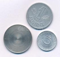 1963. 5f Al elfordult hátlap + 1967. 1Ft Al elfordult hátlap + DN 5Ft Cu-Ni esztergált, csak az érté...