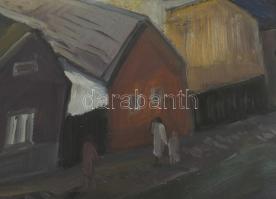 Szilágyi Elek (1933-2016): Utca. Olaj, farost. Jelzett. Hátoldalán Képcsarnok Vállalat címkéjével. Ü...