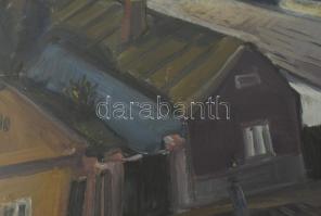 Szilágyi Elek (1933-2016): Utca. Olaj, farost. Jelzett. Hátoldalán Képcsarnok Vállalat címkéjével. Ü...