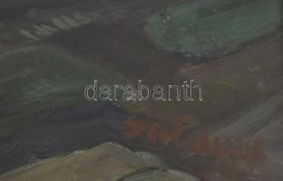 Szilágyi Elek (1933-2016): Utca. Olaj, farost. Jelzett. Hátoldalán Képcsarnok Vállalat címkéjével. Ü...