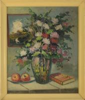 Benedek György (1934-): Csendélet festménnyel. Olaj, vászon. Jelzett. Fakeretben, 60×50 cm