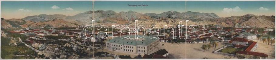 Cetinje, Cettinje, Cettigne; 3-tiled folding panoramacard (creased at fold)