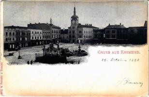 1898 Kromeríz, Kremsier; Grosser Platz / square, hotel, town hall, shops. Verlag W. Povondra (fl)