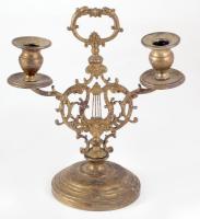 cca 1860-1880 Kétágú réz gyertyatartó pár, m: 23 cm